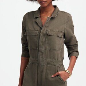 Madewell Green Utility Coverall Jumpsuit Zippered Relaxed Long Sleeve Cotton M